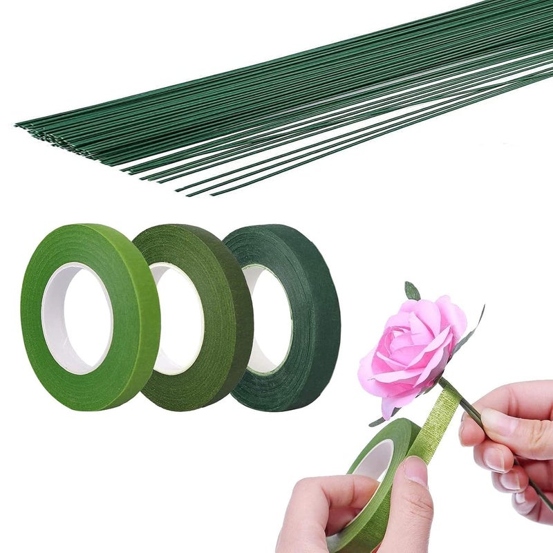 Arlai Floral Arrangement Kit - Floral Tools 5 Rolls Flower Paper Tape with 50 Pcs 16" Floral Stem Wire for Floral Arrangement Artificial Bouquet Stem Wrap Florist - Image 4